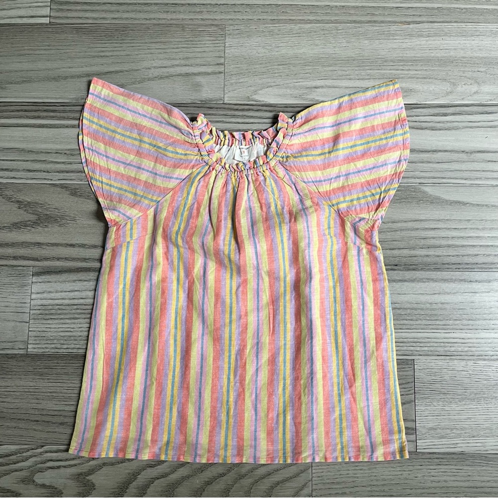 NWT Crewcuts Striped Flutter Sleeve Top In Linen Blend  Large